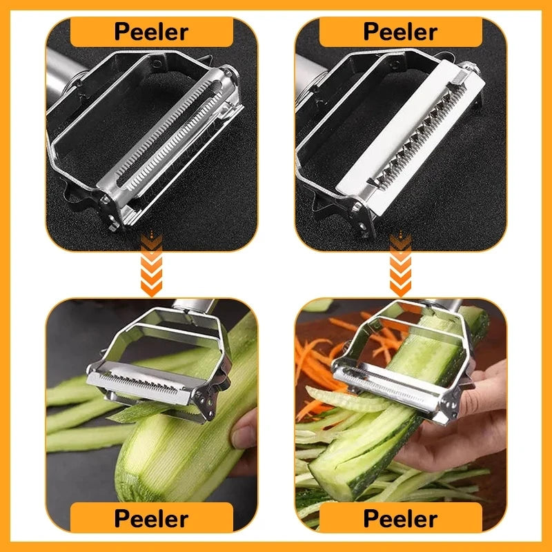 Épluche-légumes et fruits double tête en inox