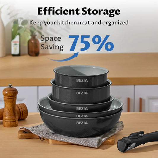 Batterie de cuisine 13 pièces antiadhésive céramique induction avec poignées amovibles