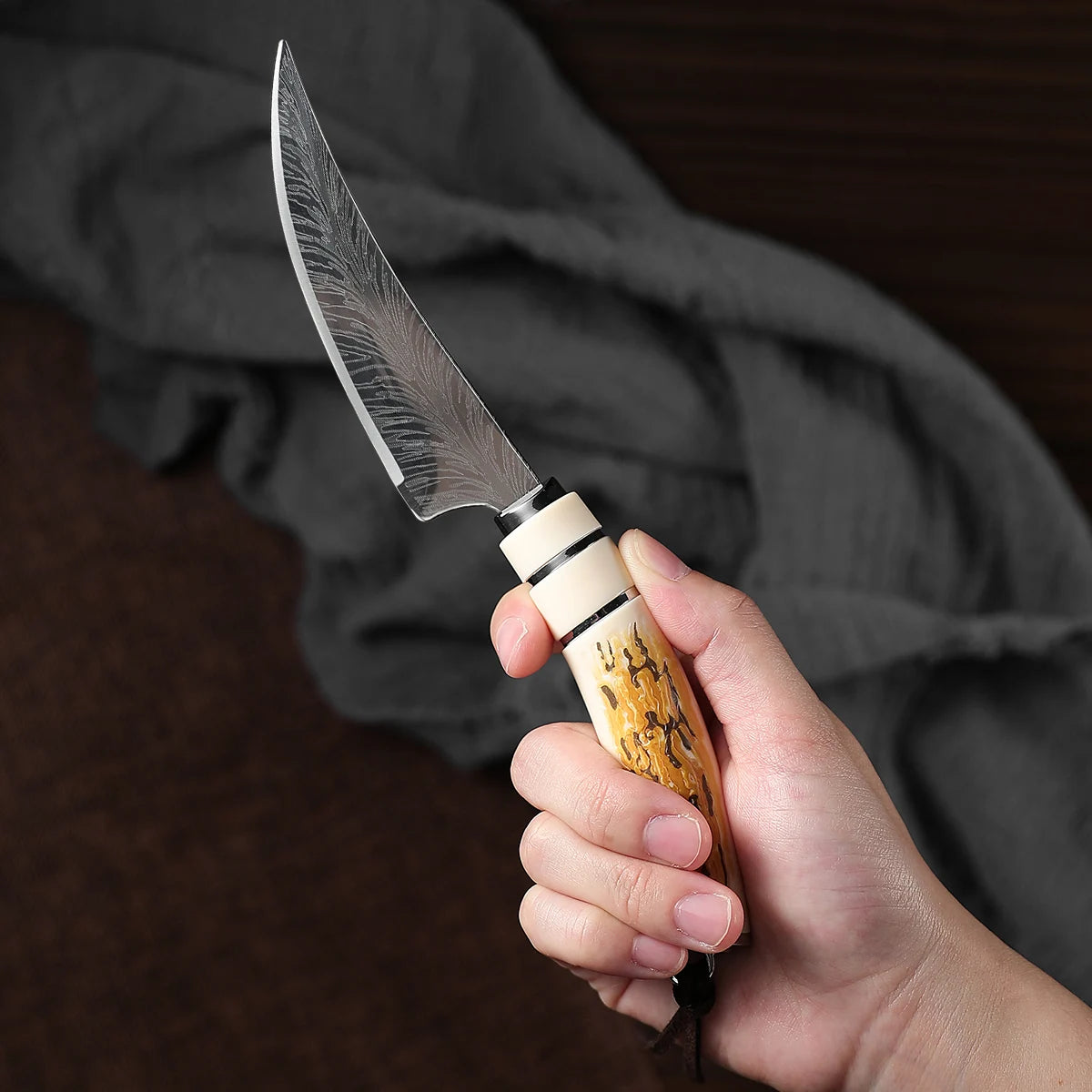 Couteau utilitaire de cuisine en inox, manche en bois