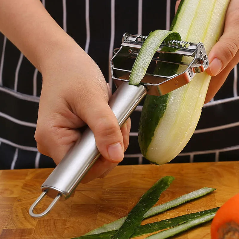 Épluche-légumes et fruits double tête en inox