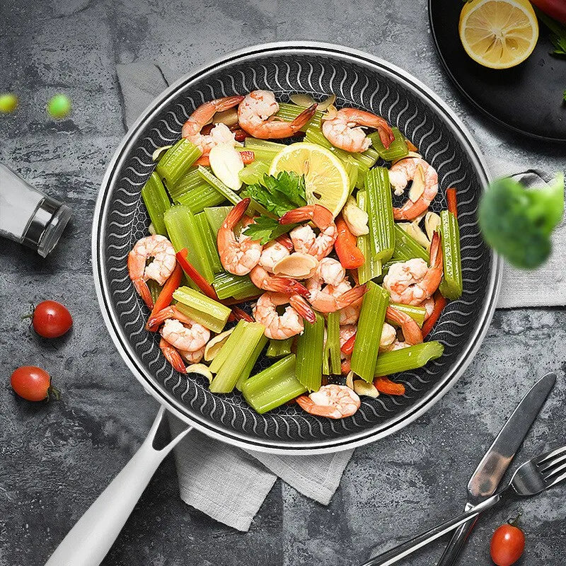 Poêle/Wok en inox 316 tri-couche avec nid d’abeille
