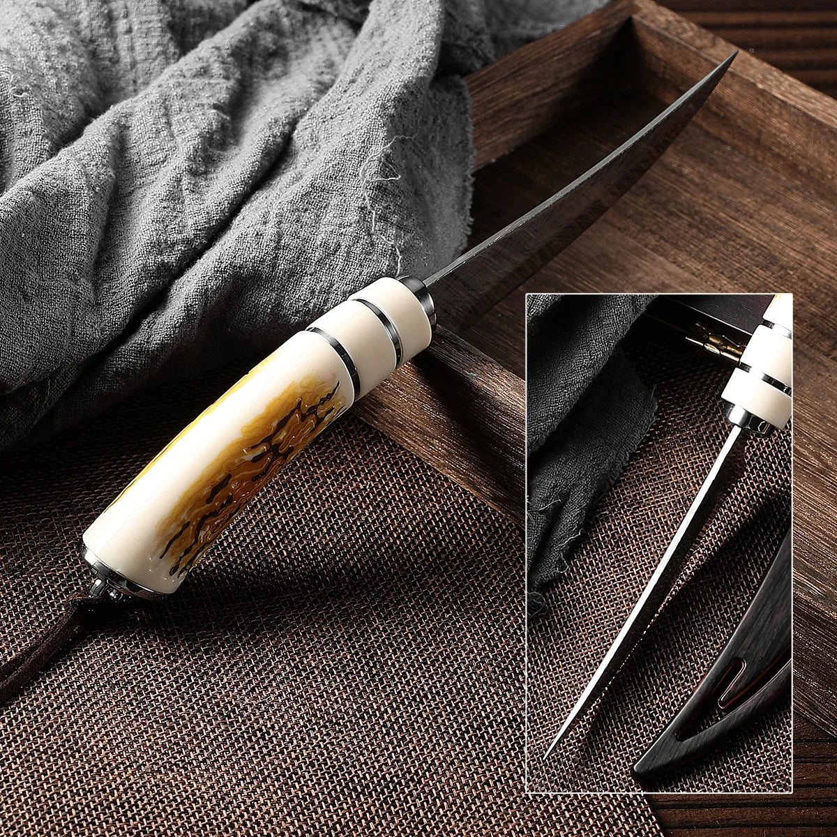 Couteau utilitaire de cuisine en inox, manche en bois