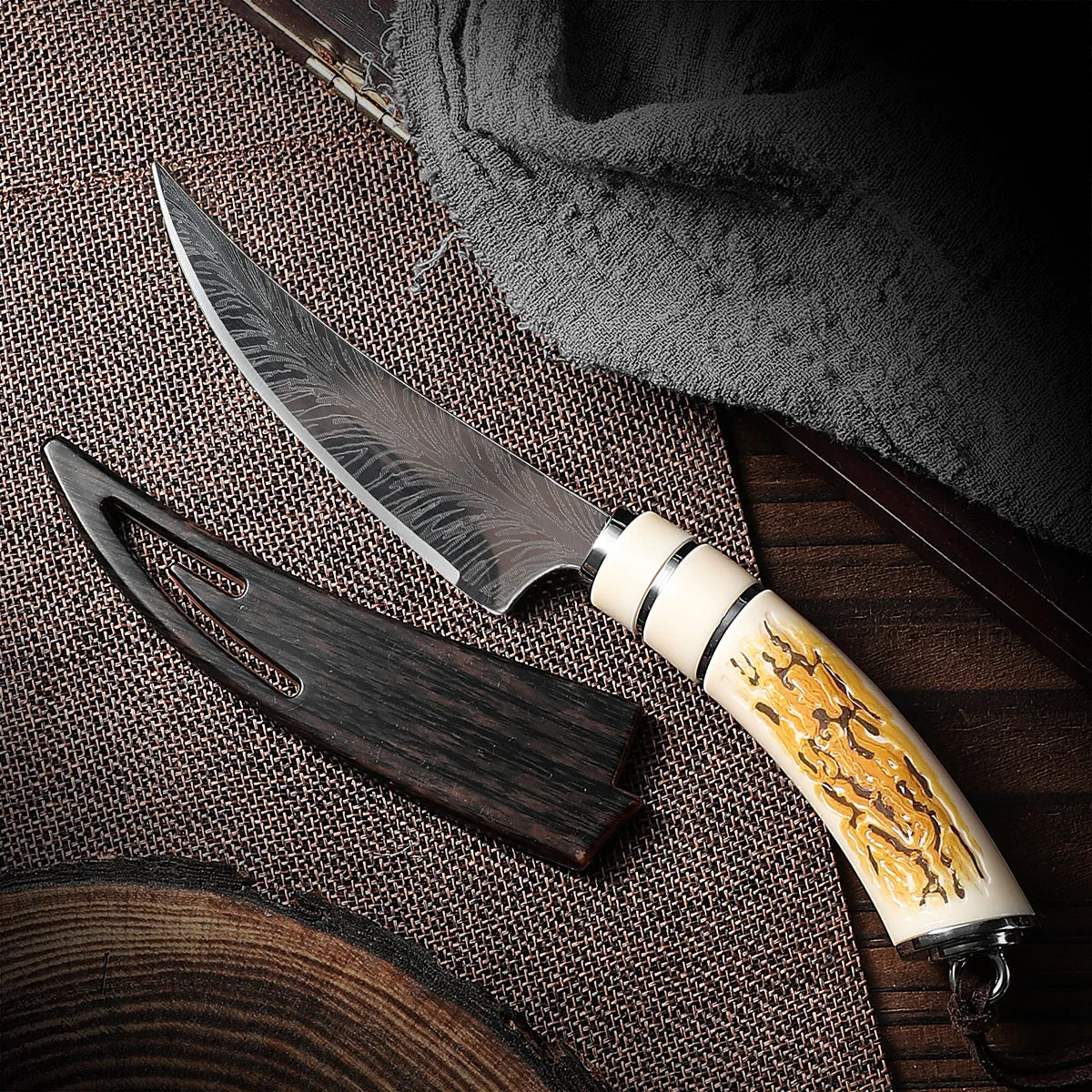 Couteau utilitaire de cuisine en inox, manche en bois