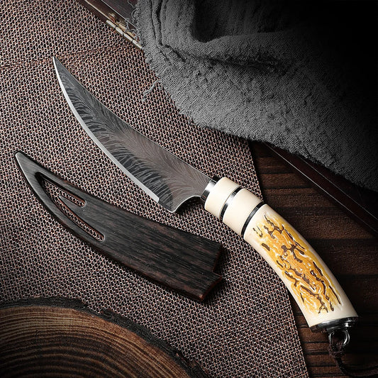Couteau utilitaire de cuisine en inox, manche en bois
