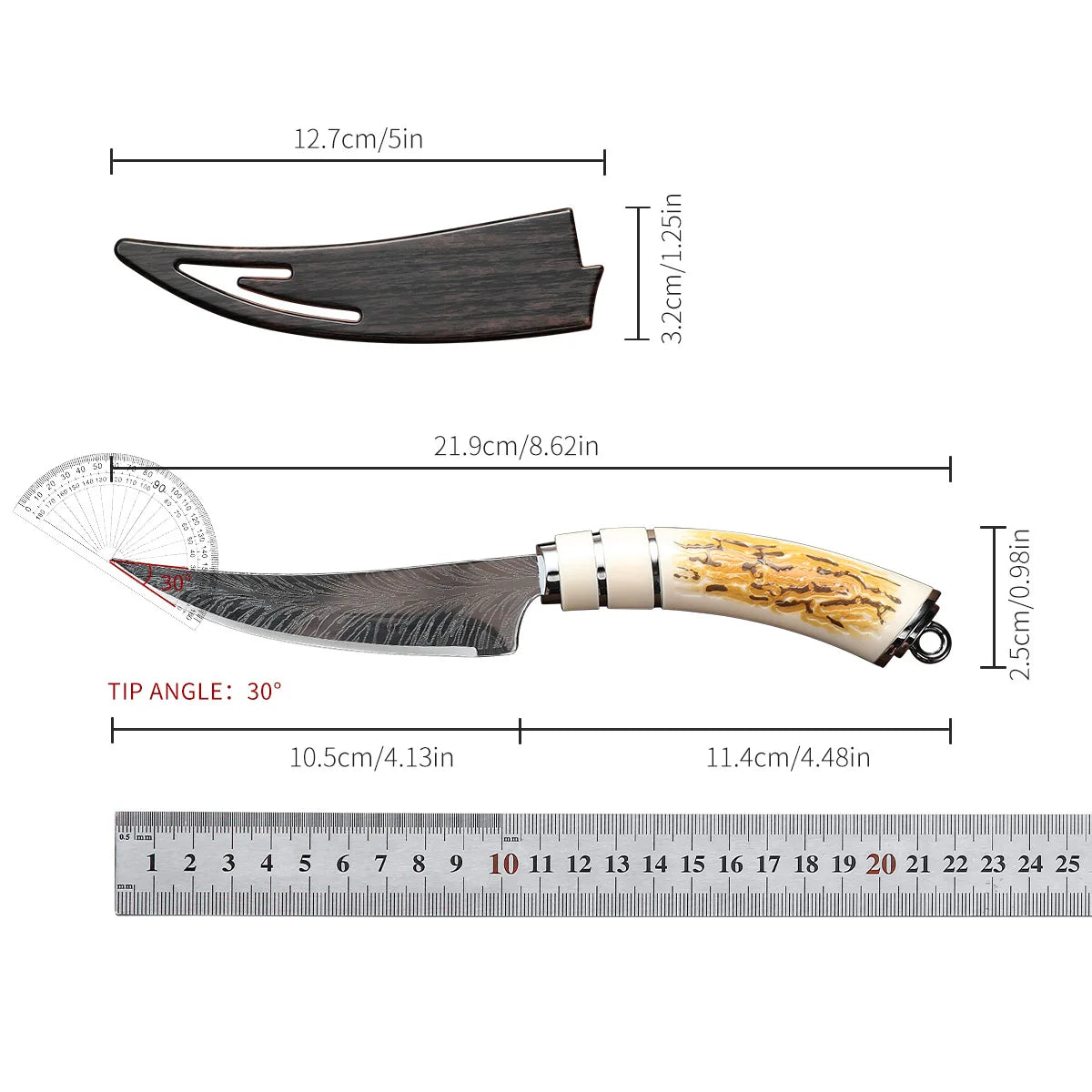 Couteau utilitaire de cuisine en inox, manche en bois