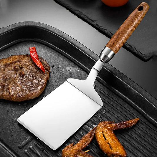 Spatule à steak en acier inoxydable avec manche en bois