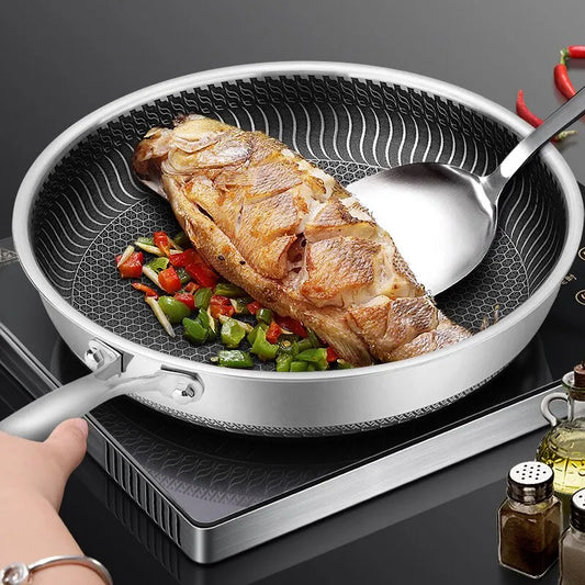 Poêle/Wok en inox 316 tri-couche avec nid d’abeille