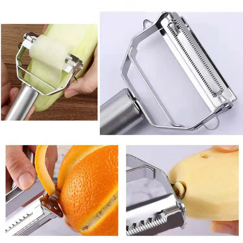Épluche-légumes et fruits double tête en inox