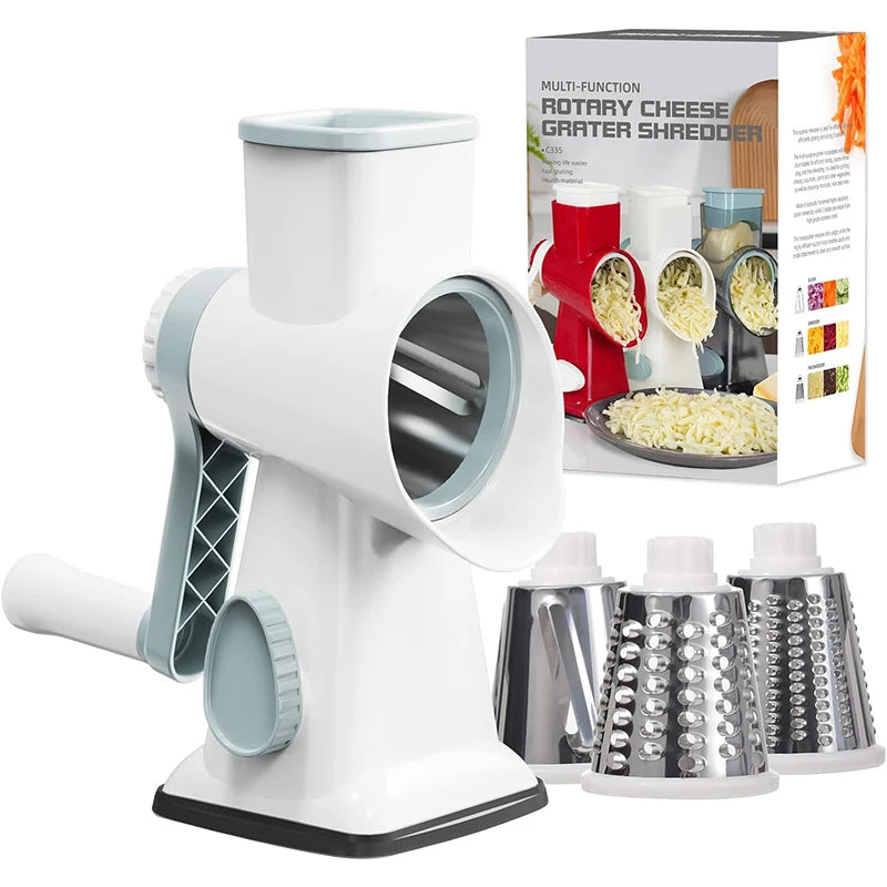 Râpe rotative 3-en-1 pour fromage et légumes