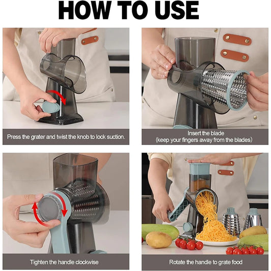 Râpe rotative 3-en-1 pour fromage et légumes
