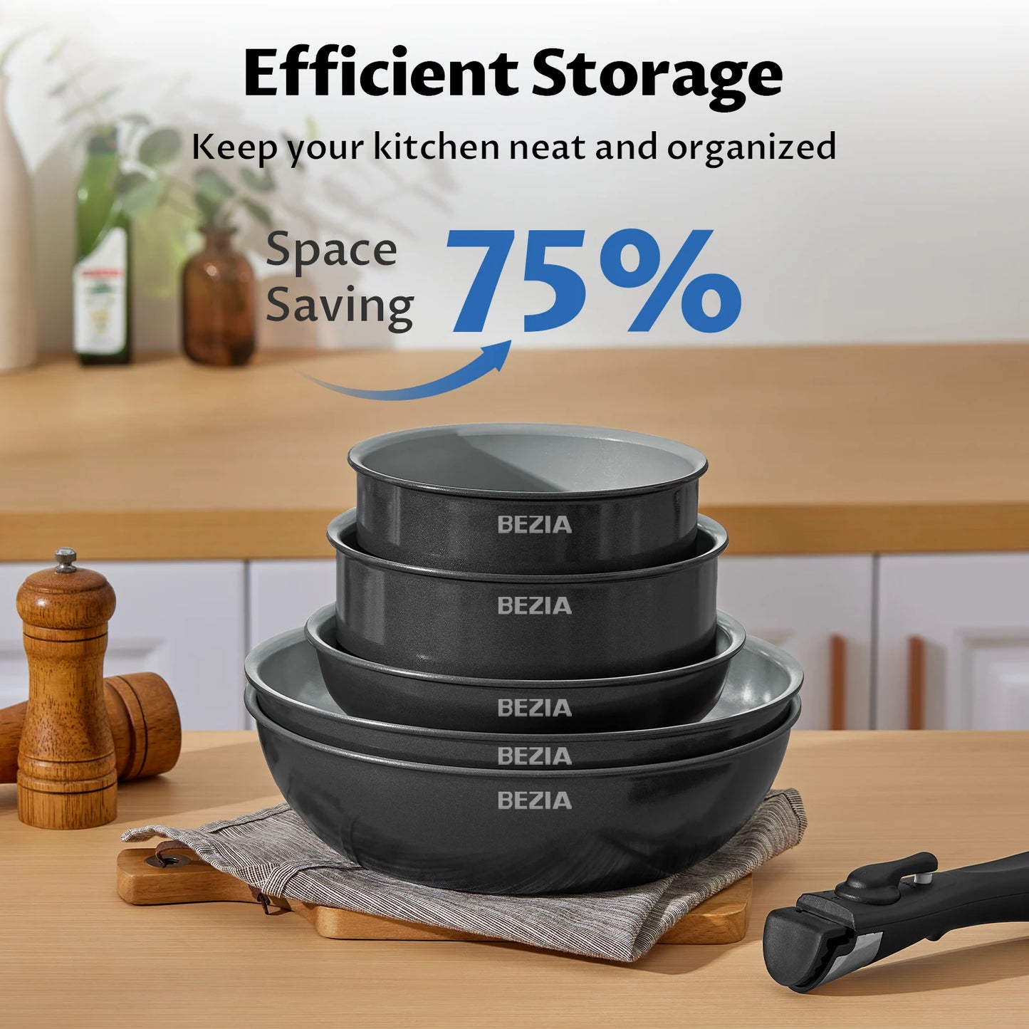 Batterie de cuisine 13 pièces antiadhésive céramique induction avec poignées amovibles