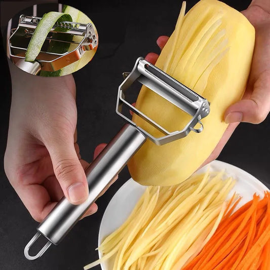 Épluche-légumes et fruits double tête en inox
